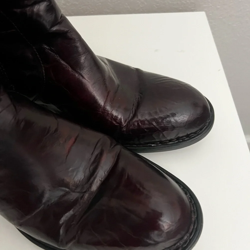 New Born Women's Mahogany Brown Leather Knee-High Boots - Picture 3 of 6